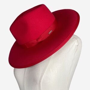 Brixton NWT Jo Rancher Panama Hat Mars Red ribbon trim bold western classic M